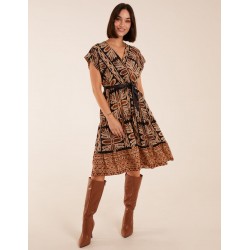 Tiered Crossover Printed Dress