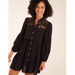 Crochet Insert Oversized Shirt Dress