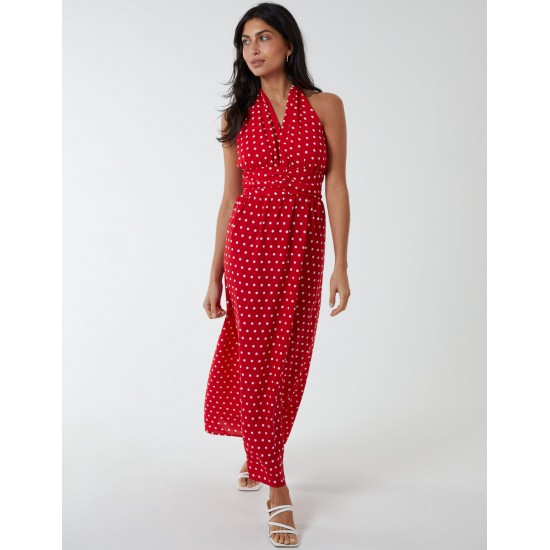 Polka Dot Halter Neck Maxi Dress